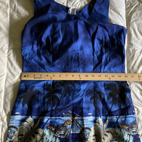 Pacific Legend VTG Hawaii Mini Dress Womens M Chopper Motorcycle Blue Cotton USA - Picture 11 of 14